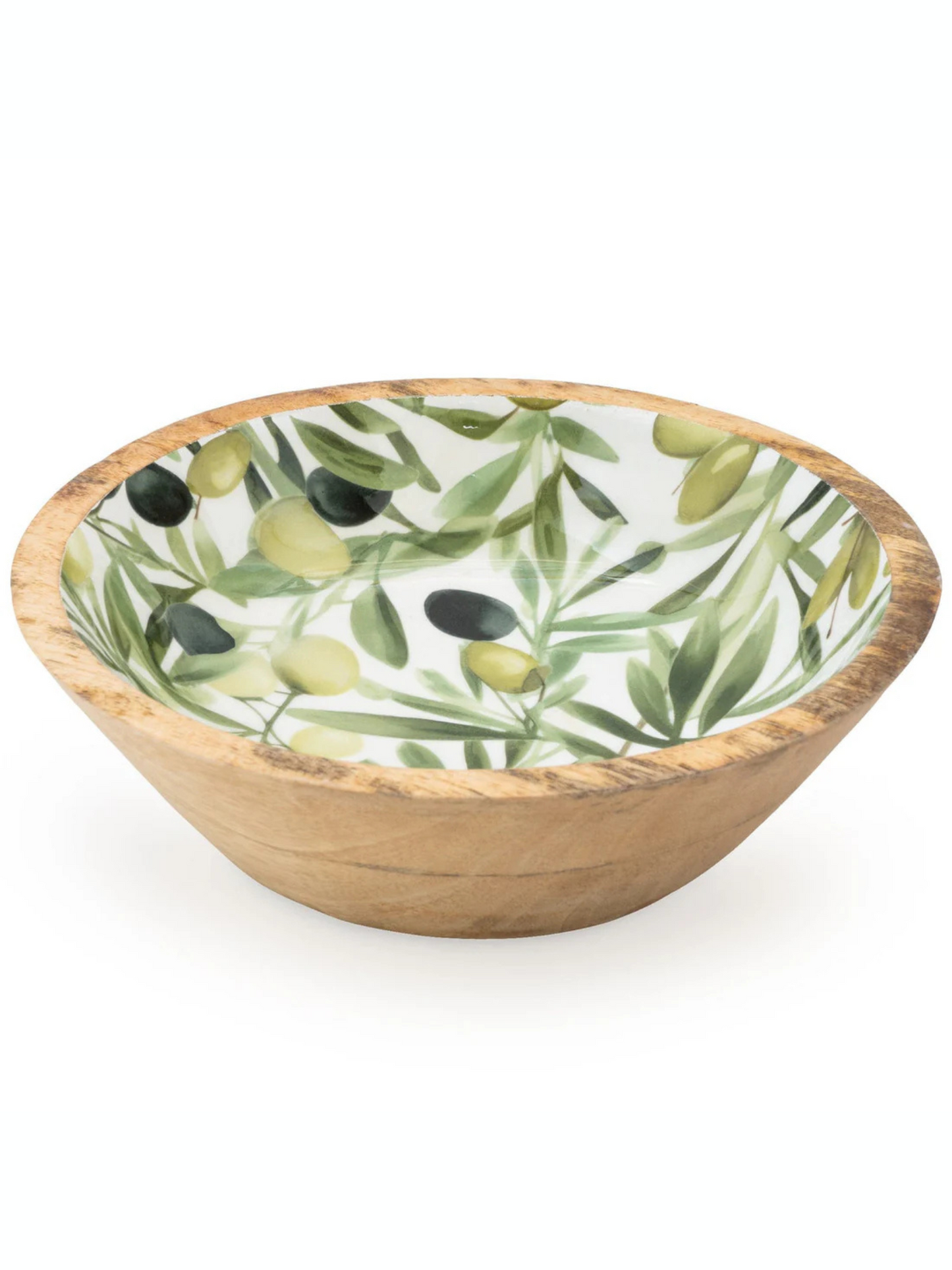 Candlelight Mango Wood Enamel Inlay Bowl with Olives
