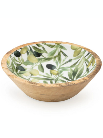 Candlelight Mango Wood Enamel Inlay Bowl with Olives