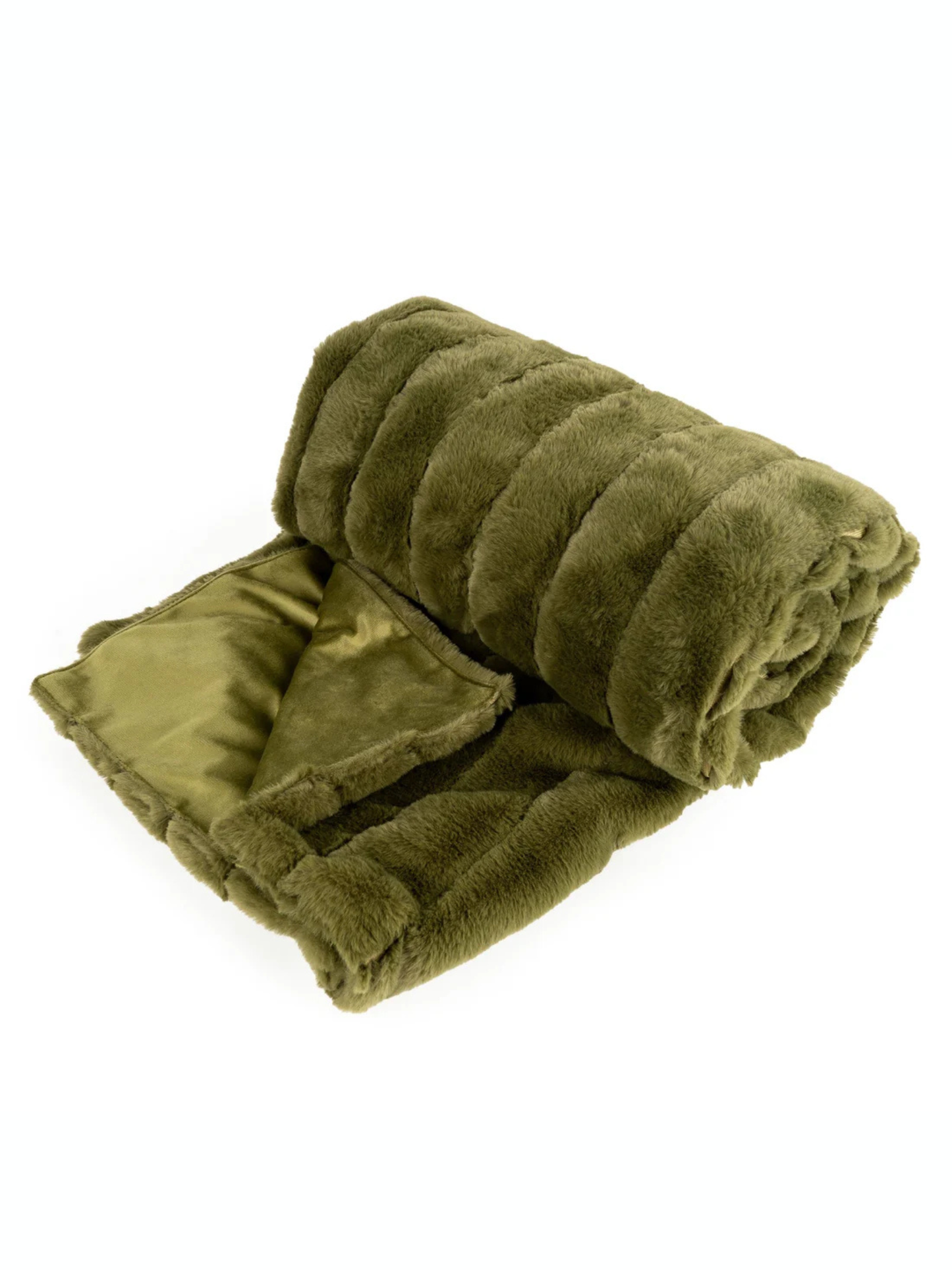 Candlelight Olive Green Fur Throw 140cm x 170cm