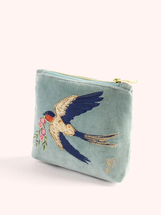 Powder Swooping Swallows Mini Pouch in Velvet