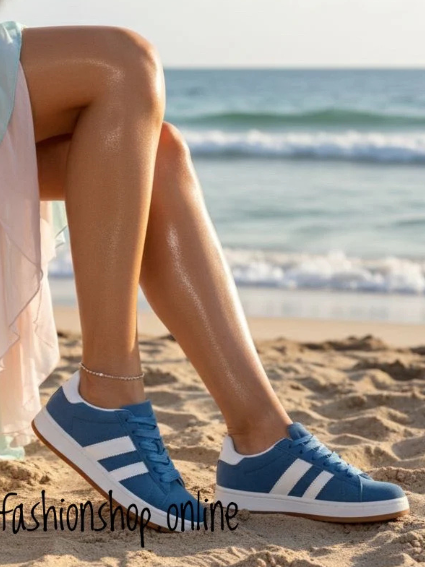 Elsie blue twin stripe faux suede trainers sizes 3-8 (36-41)