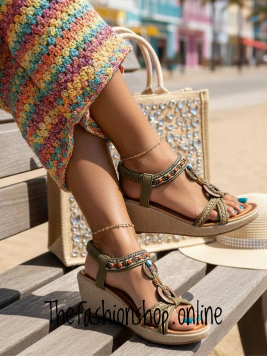 Jo & Joe khaki Trinidad wedge sandals sizes 4-8 (37-41)