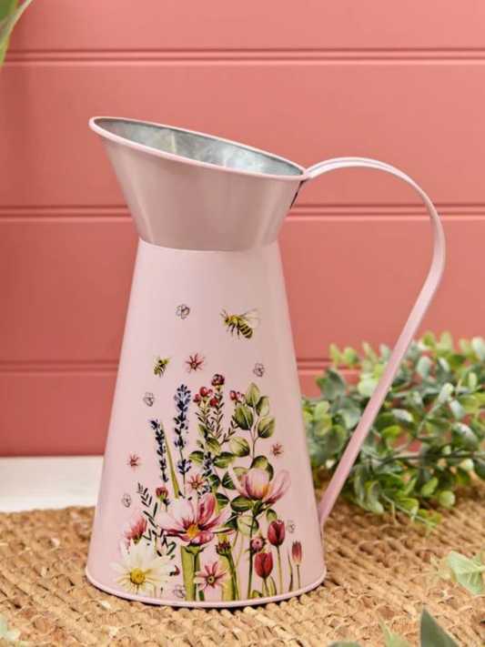 Pink tall floral metal jug