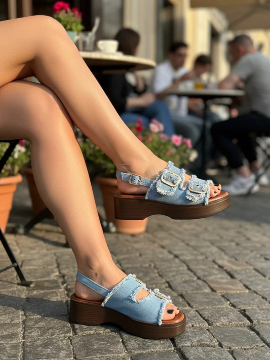 Charlie denim chunky buckle sandals sizes 3-8 (36-41)