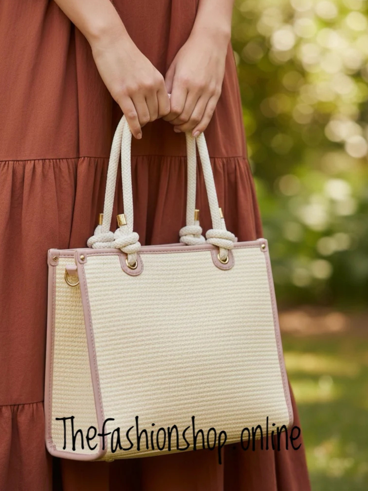 Milan Summer Bag in Cream with Pink