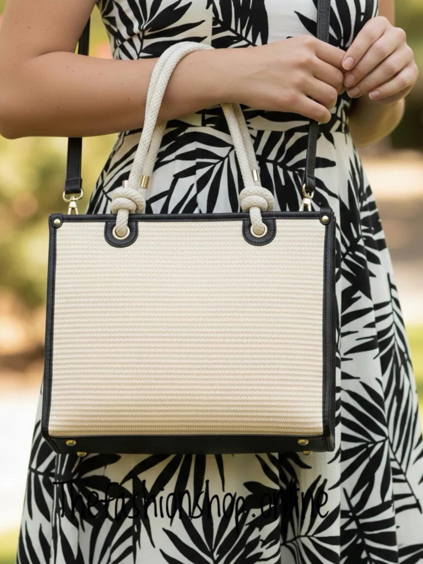 Milan Summer Bag in Cream with Black