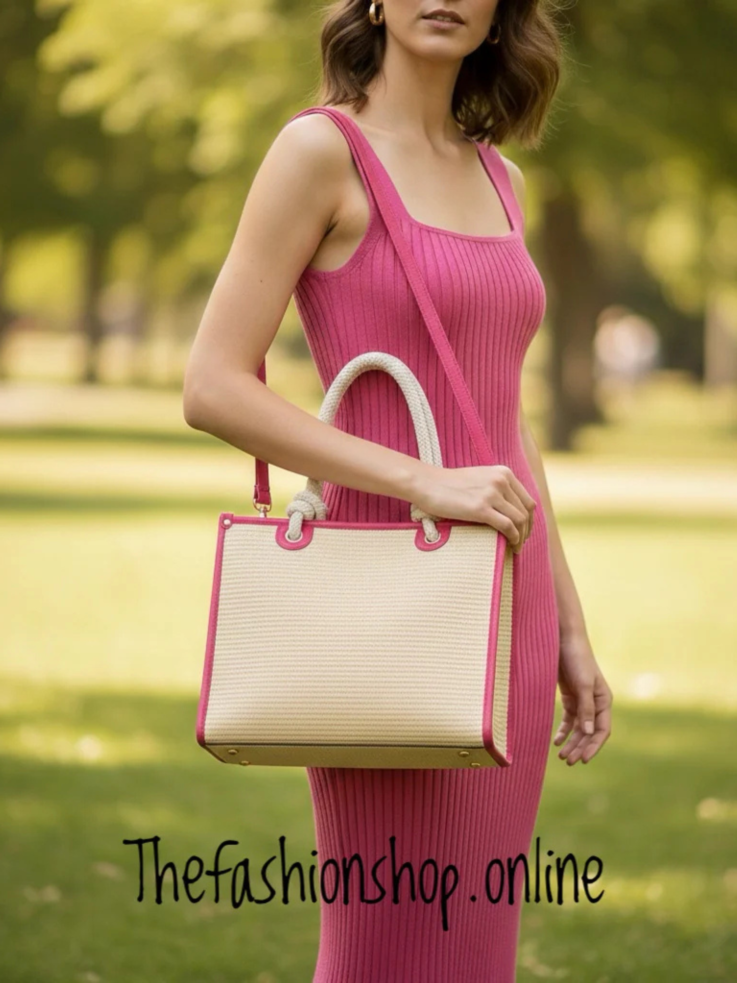 Milan Summer Bag in Cream with Hot Pink