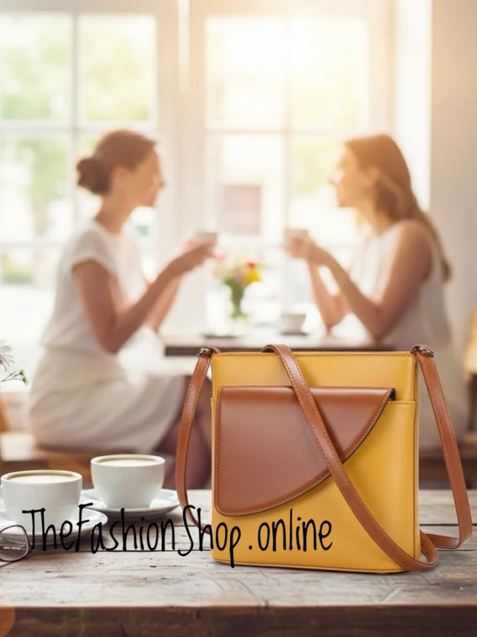 Ladies Binocular Cross Body Bag in Yellow and Tan