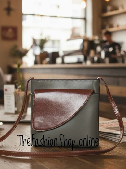 Ladies Binocular Cross Body Bag in Grey and Tan