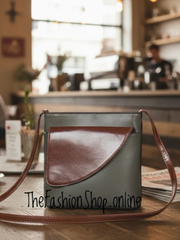 Ladies Binocular Cross Body Bag in Grey and Tan