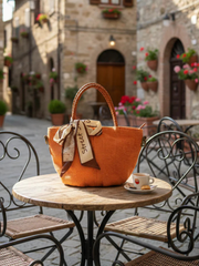 Lucy orange woven handle bag