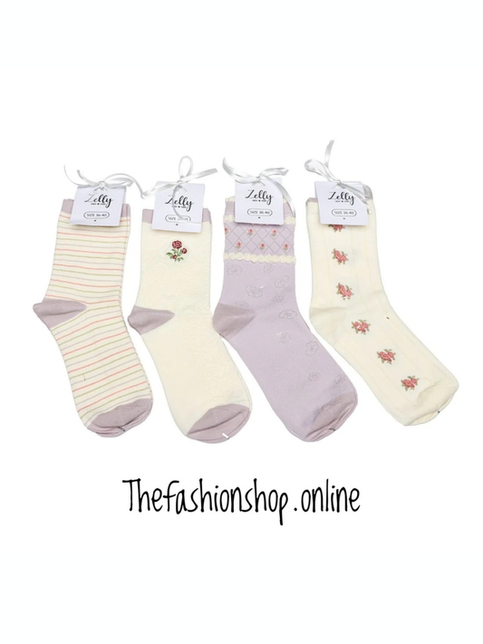 Zelly 4 pack mauve Lydia ankle socks 3-7
