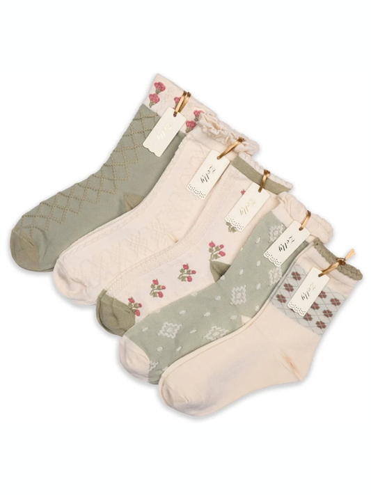 Zelly 5 pack sage ankle socks 3-7