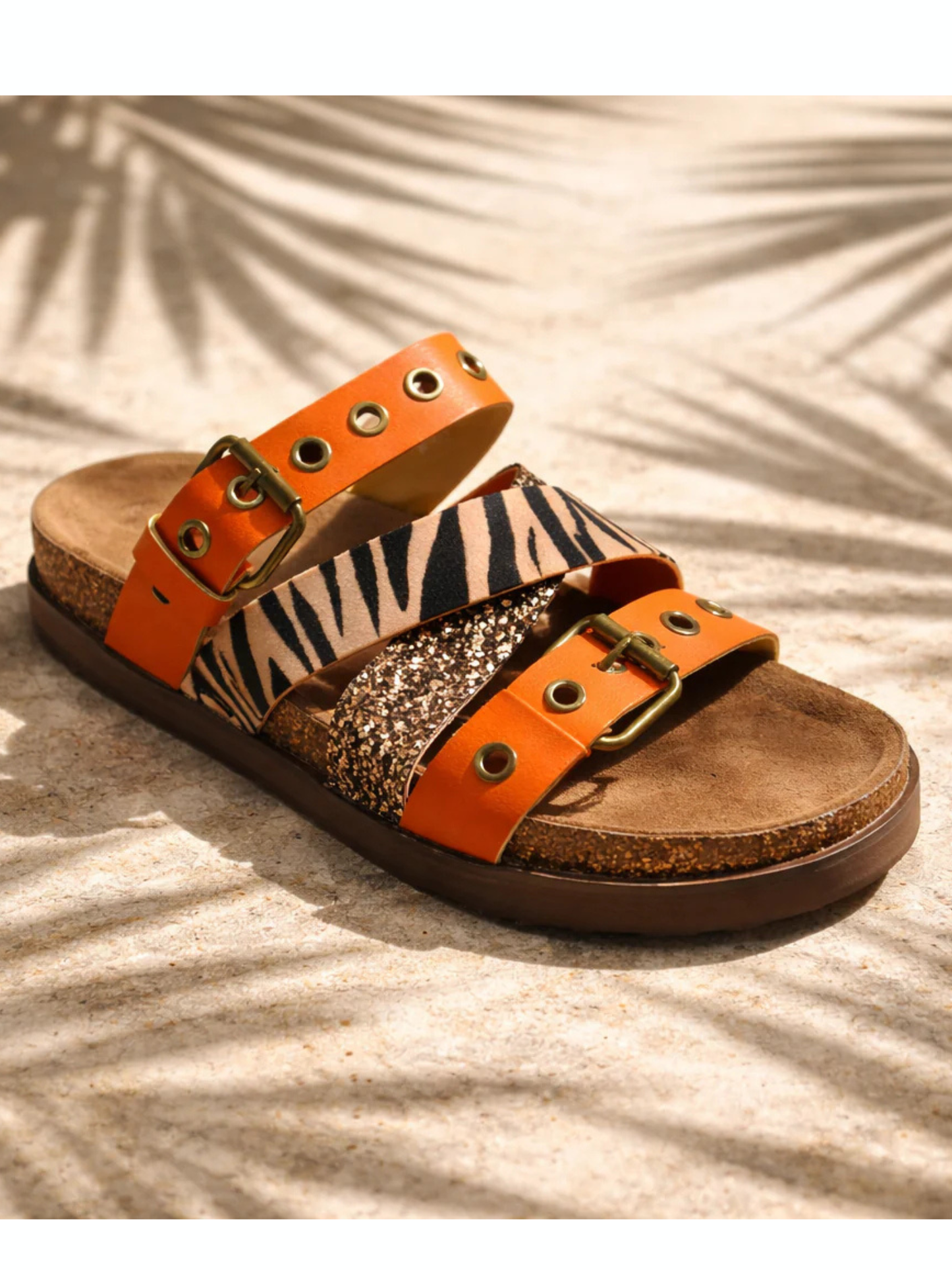 Orla orange and zebra print sliders sizes 3-8 (36-41)