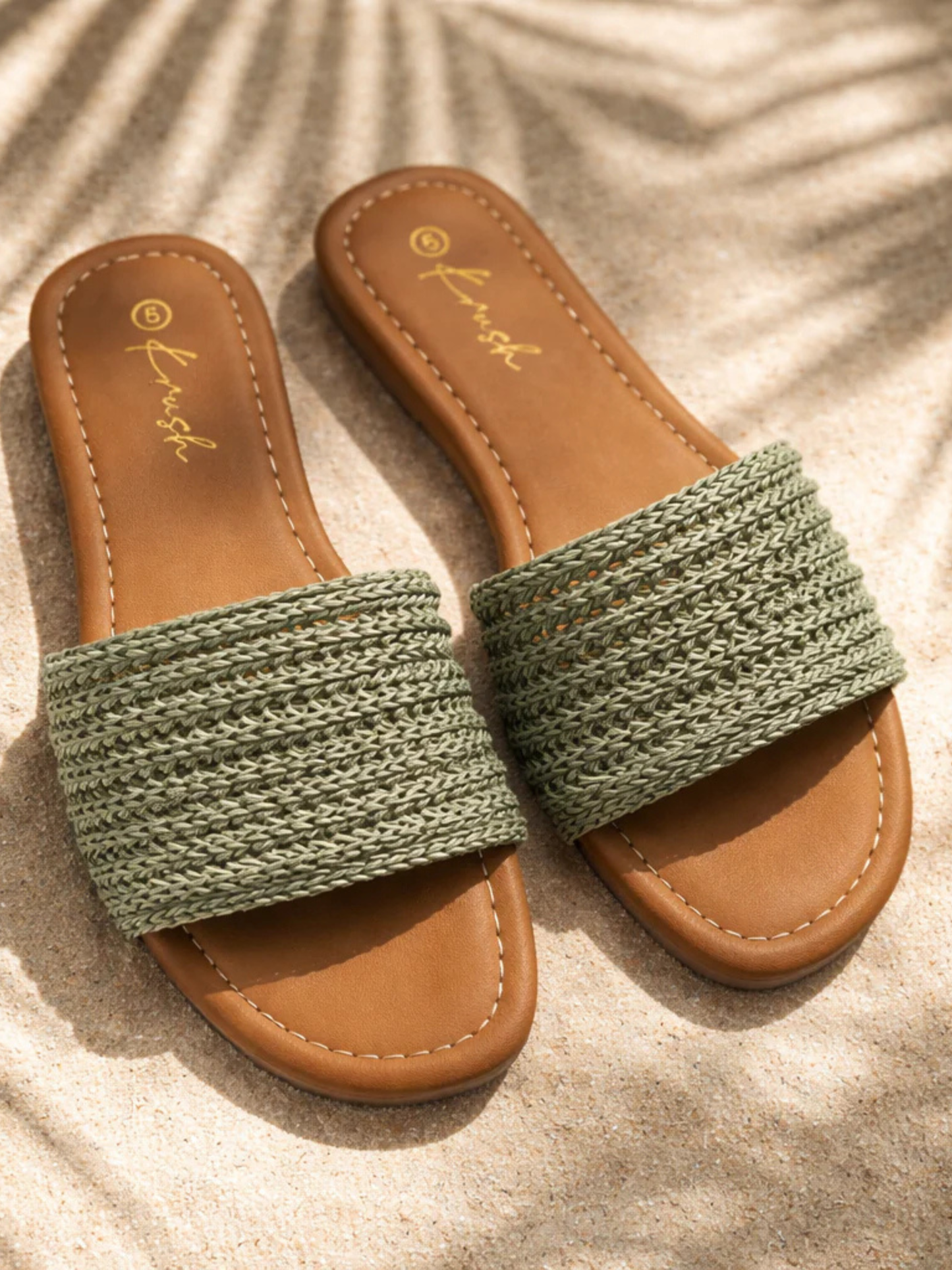 Isabella khaki raffia slip on sandals sizes 3-8 (36-41)
