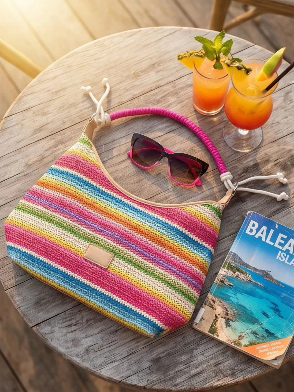 Ibiza hot pink rainbow bag