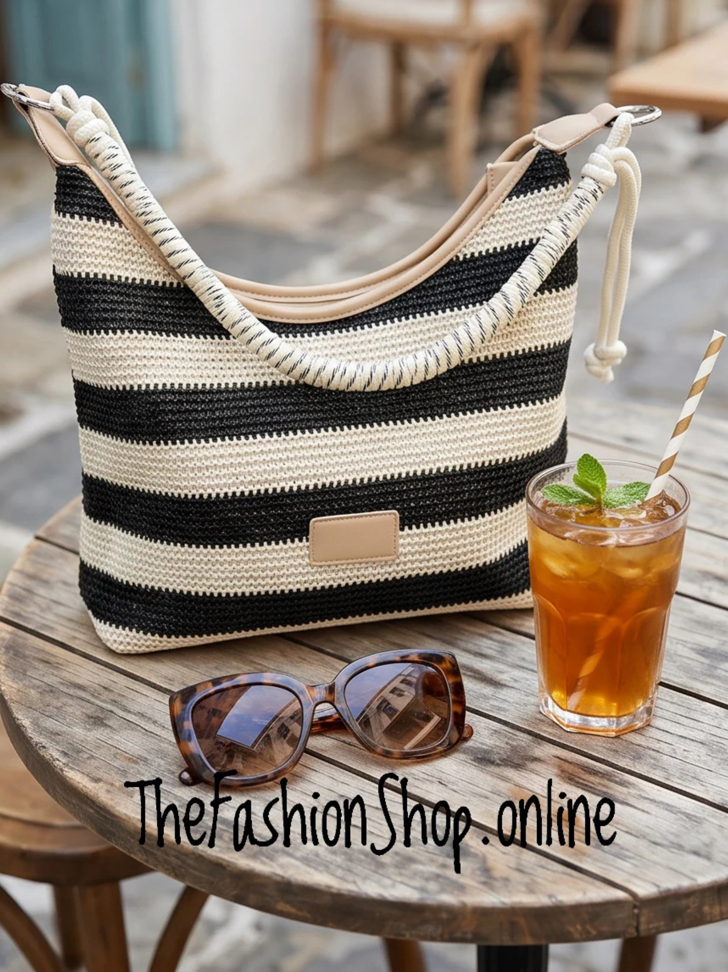 Ibiza bold stripes straw bag