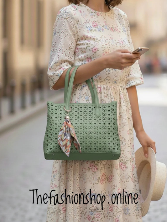 Sienna Lasercut Shoulder Bag in Sage Green