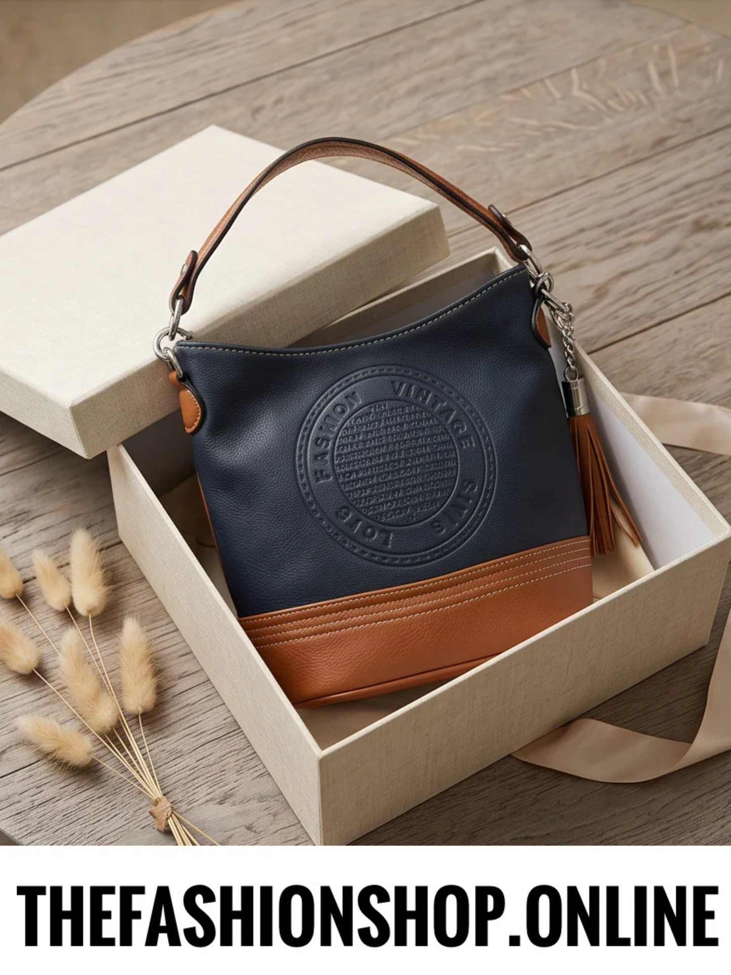 Palma navy and tan bucket bag