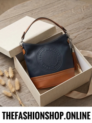Palma navy and tan bucket bag