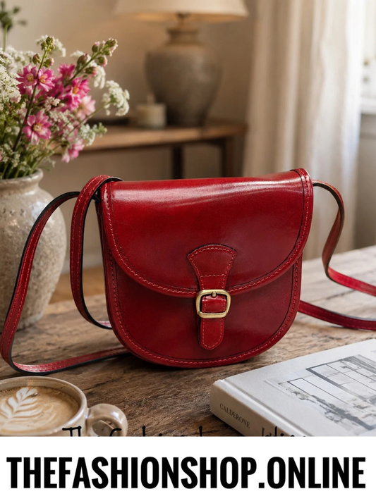 Vintage-Style Italian Leather Saddle Crossbody Bag in Oxblood Red