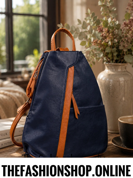 The Charlie Anti Theft Ruck Sack in Navy and Tan