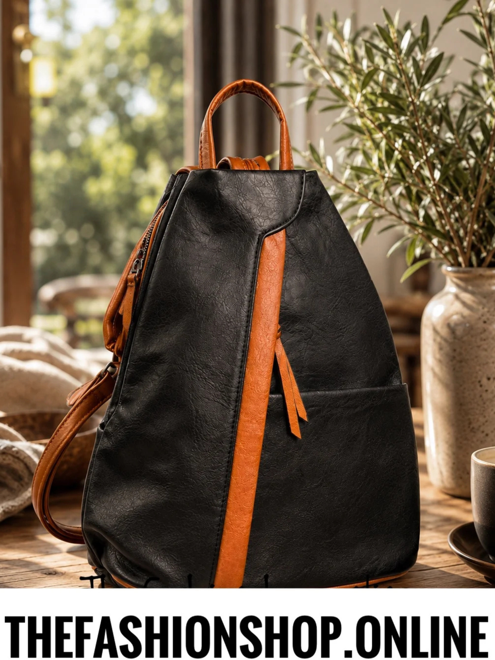 The Charlie Anti Theft Ruck Sack in Black and Tan