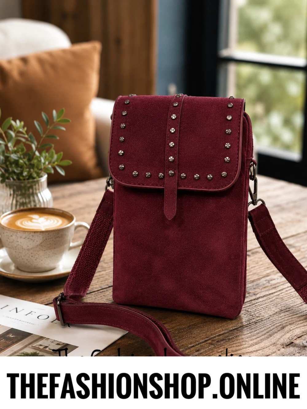 The Cleo Stud Bag in Wine