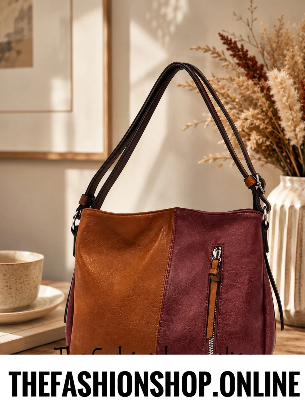 The Autumn Berry Bag in Tan and Wine