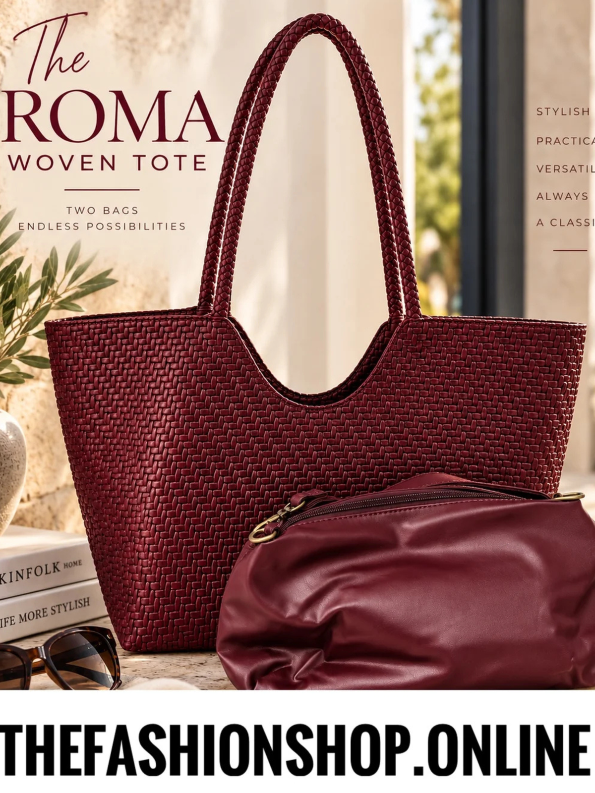 The Roma Woven Bag in Wine