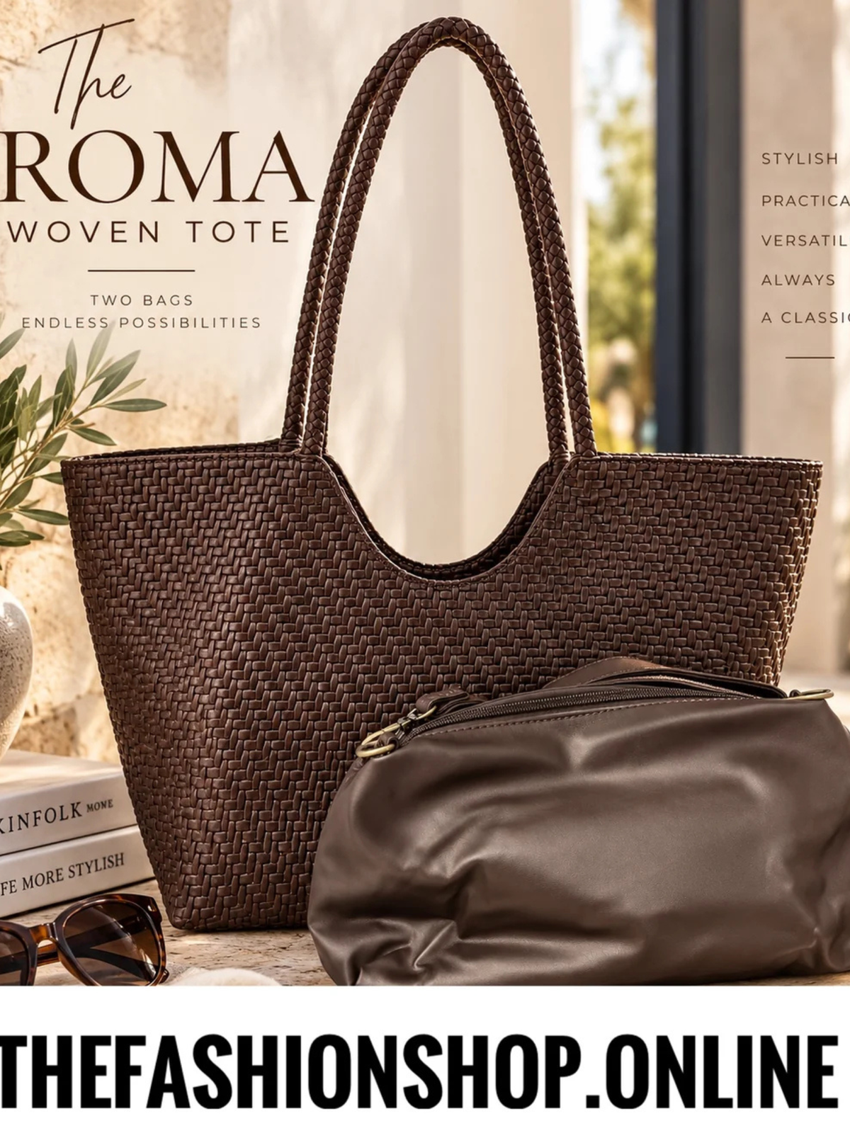 The Roma Woven Bag in Brown