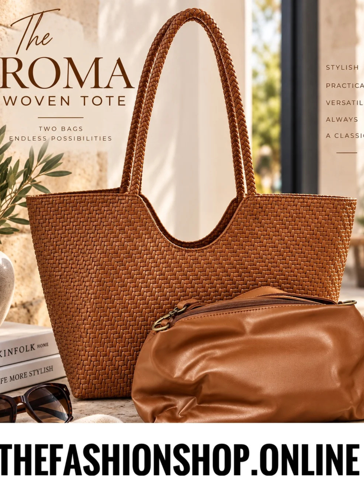 The Roma Woven Bag in Tan