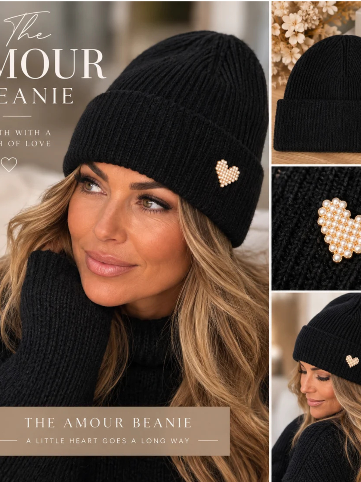 The Amour Beanie Hat in Black