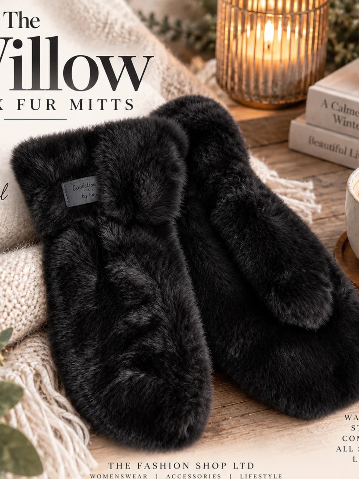The Willow Faux Fur Mitts in Black