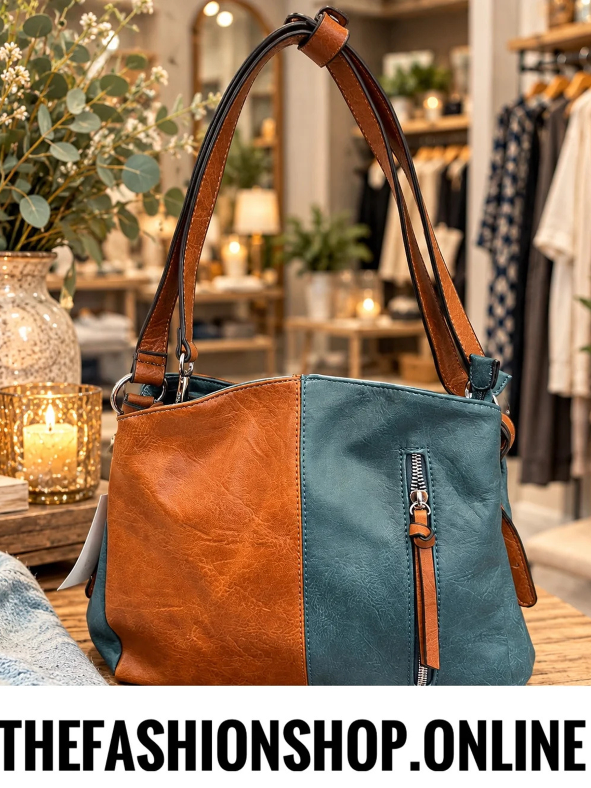 The Autumn Berry Bag in Tan and Teal