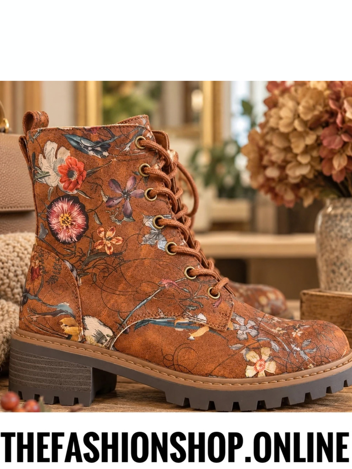 Harmony tan floral boots sizes 4-8 (37-41)