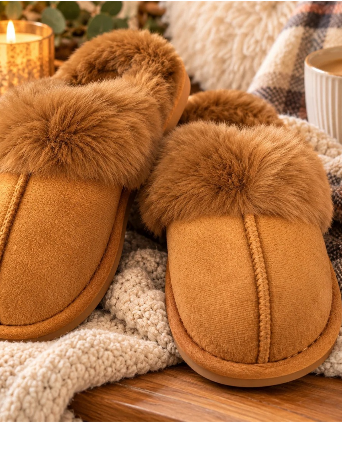 Lola camel faux fur slippers sizes 3-8 (36-41)