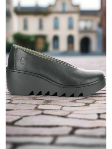 Fly of London Beso Dublin black leather wedge shoes sizes 4-8