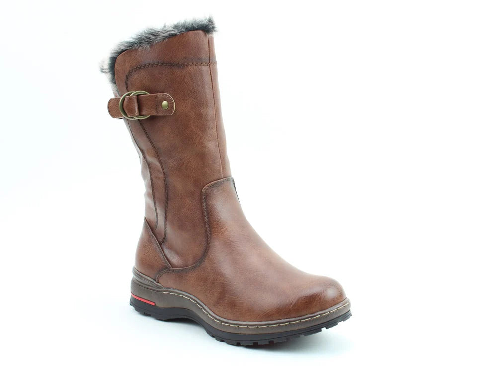 Heavenly Feet dark tan Bramble wide fit mid calf boot with zip sizes 4-8 (EU37-42)