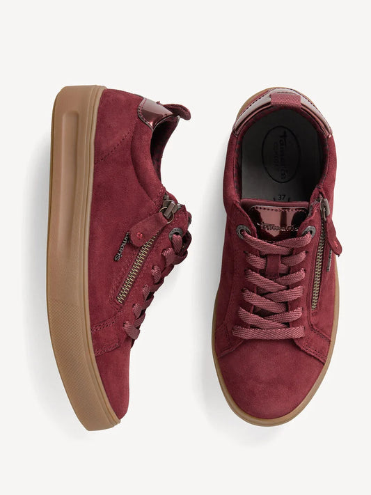 Tamaris merlot vegan suede wide fit step in trainers sizes 4-8 (37-42)