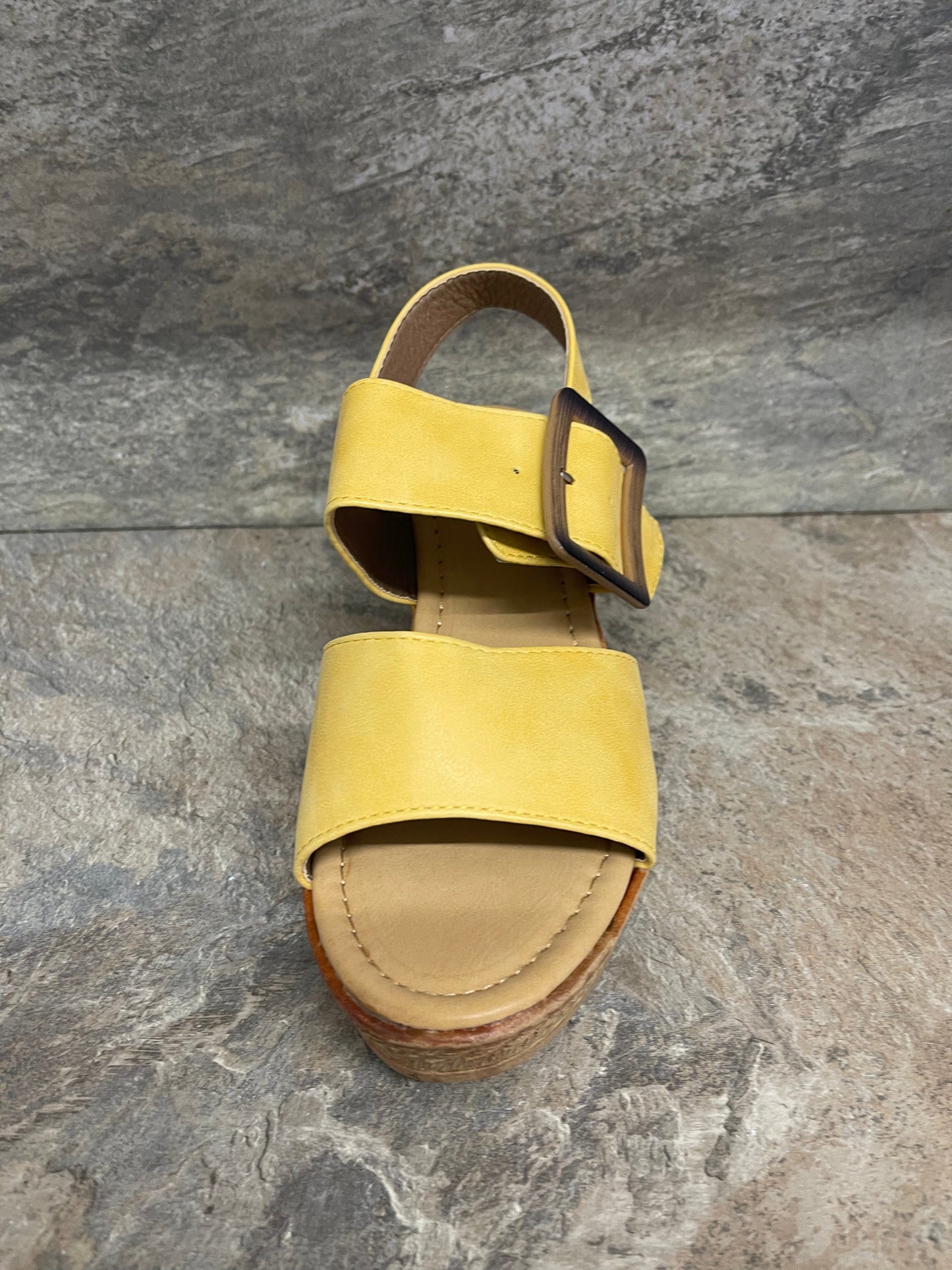 Yellow double strap wedge sizes 3-8 wide fit