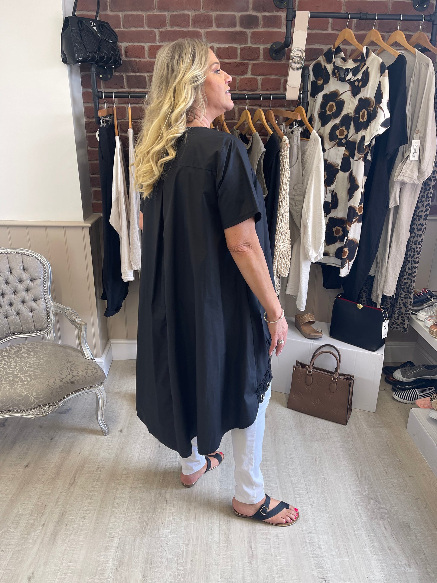 ID Clothing black eyelet high low tunic 14-20