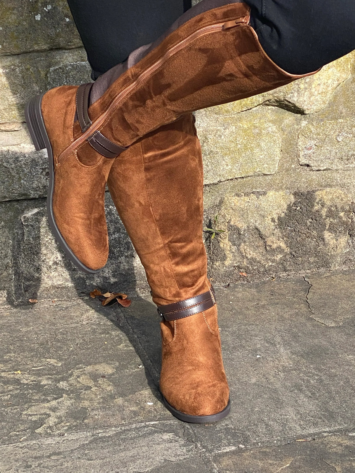 Brown mock suede knee length boot 3-8
