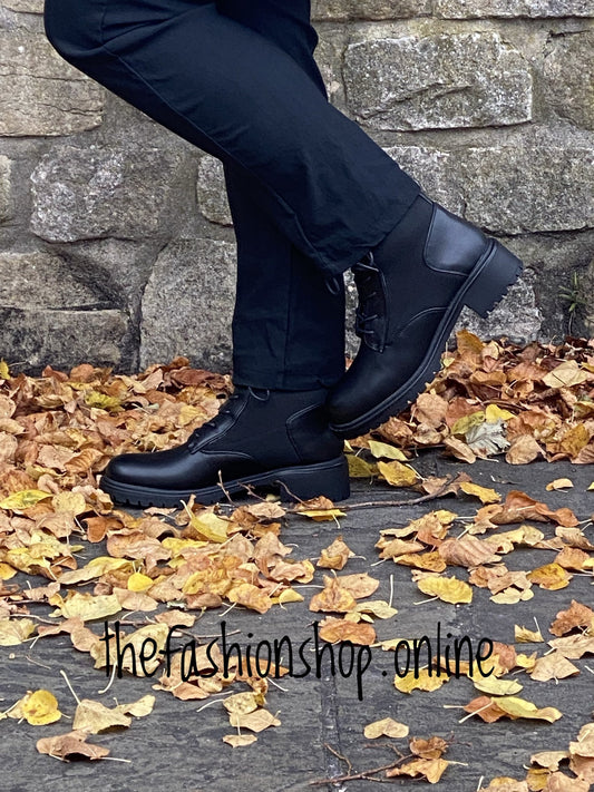 Black chunky sole sock lace up ankle boot 3-8