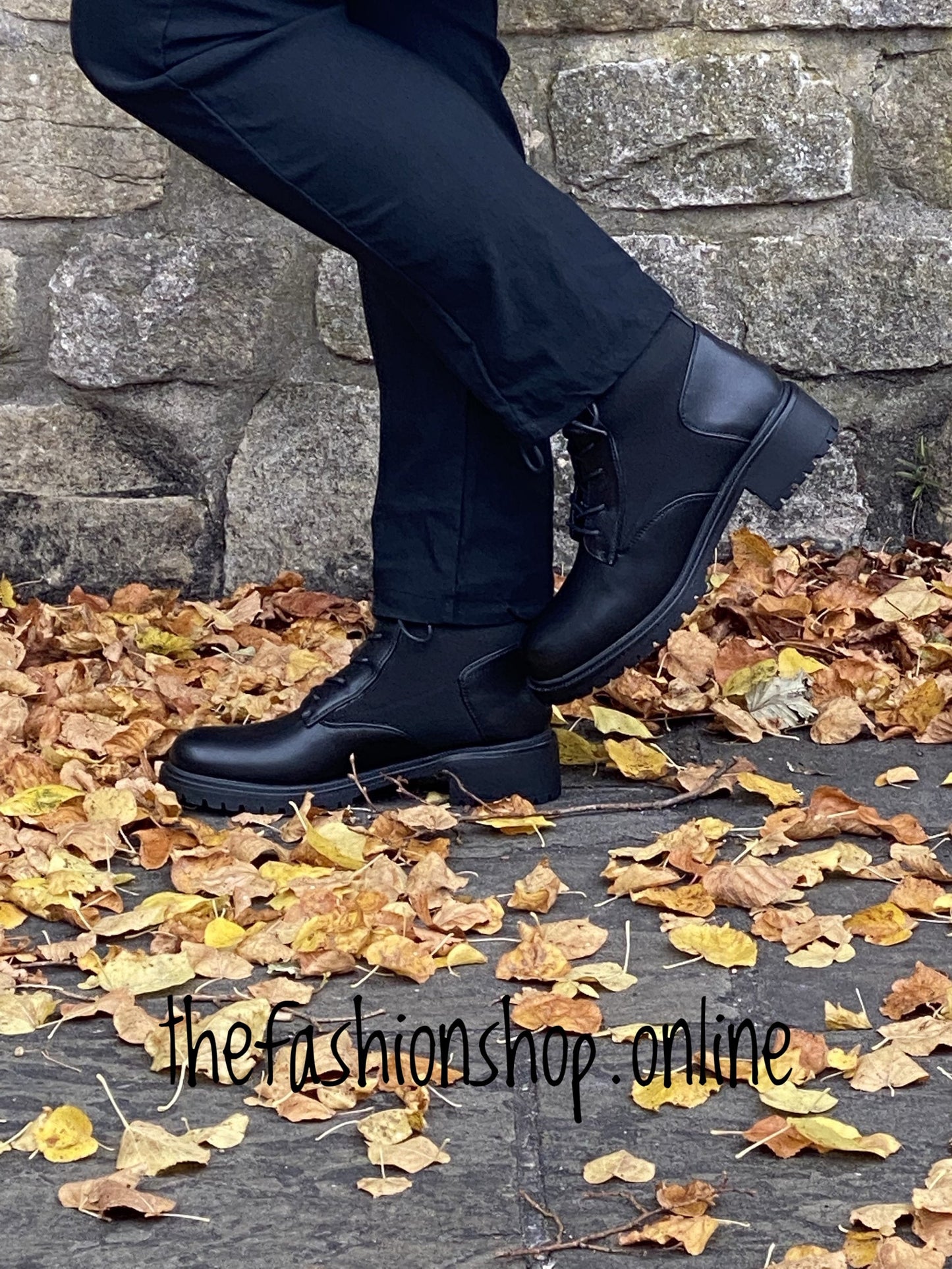 Black chunky sole sock lace up ankle boot 3-8