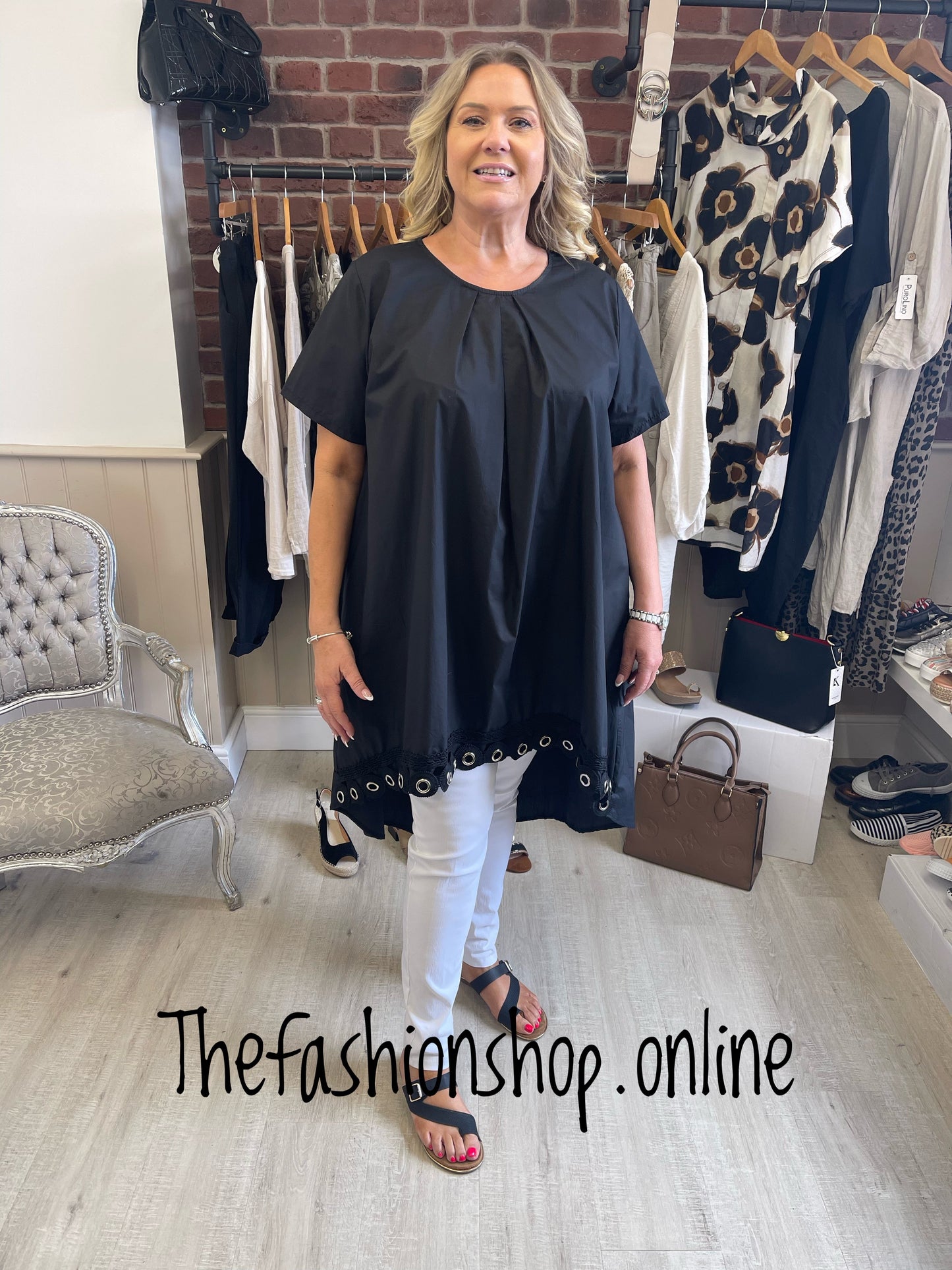 ID Clothing black eyelet high low tunic 14-20