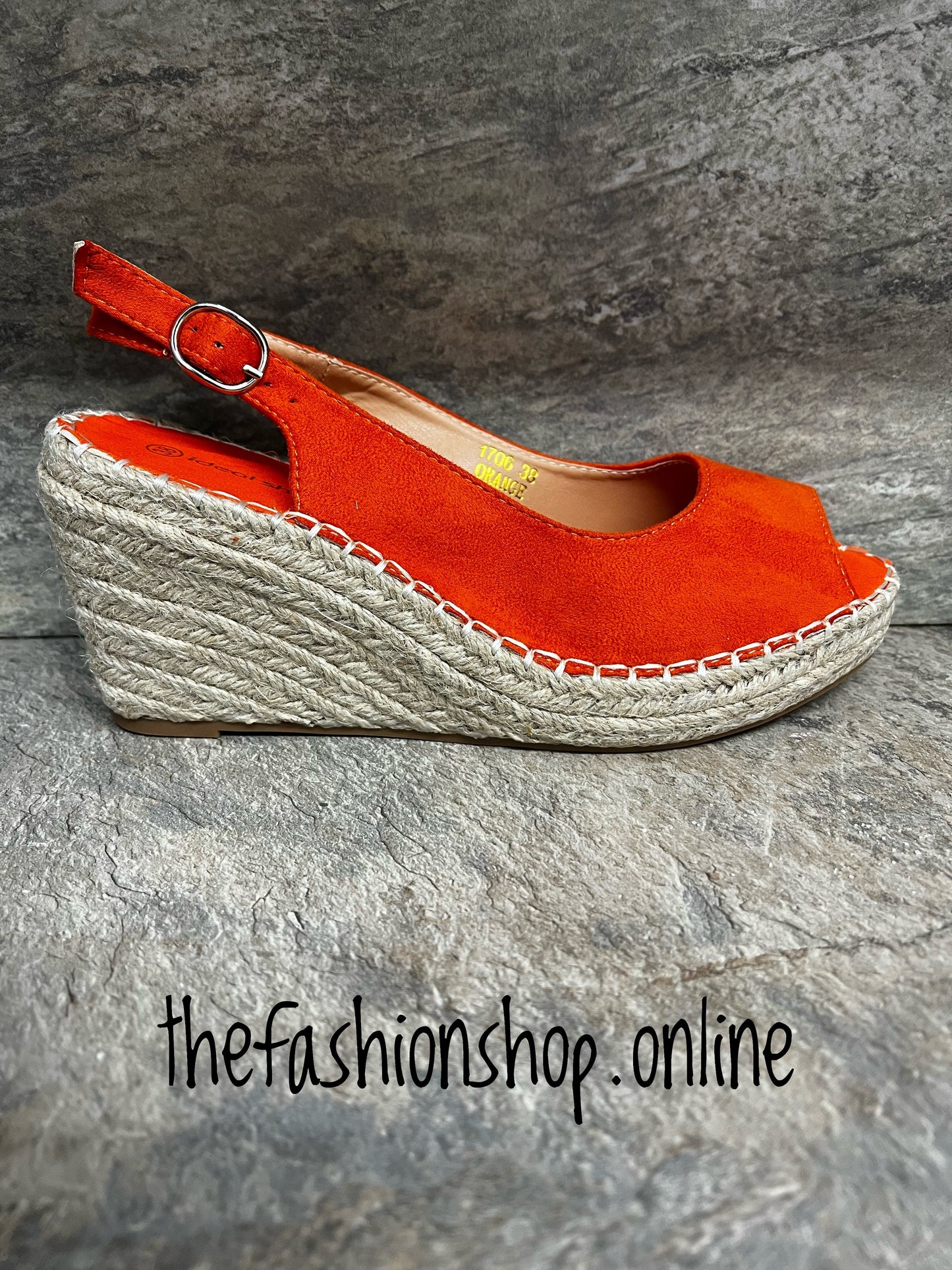 Orange open toe wedges 3-8