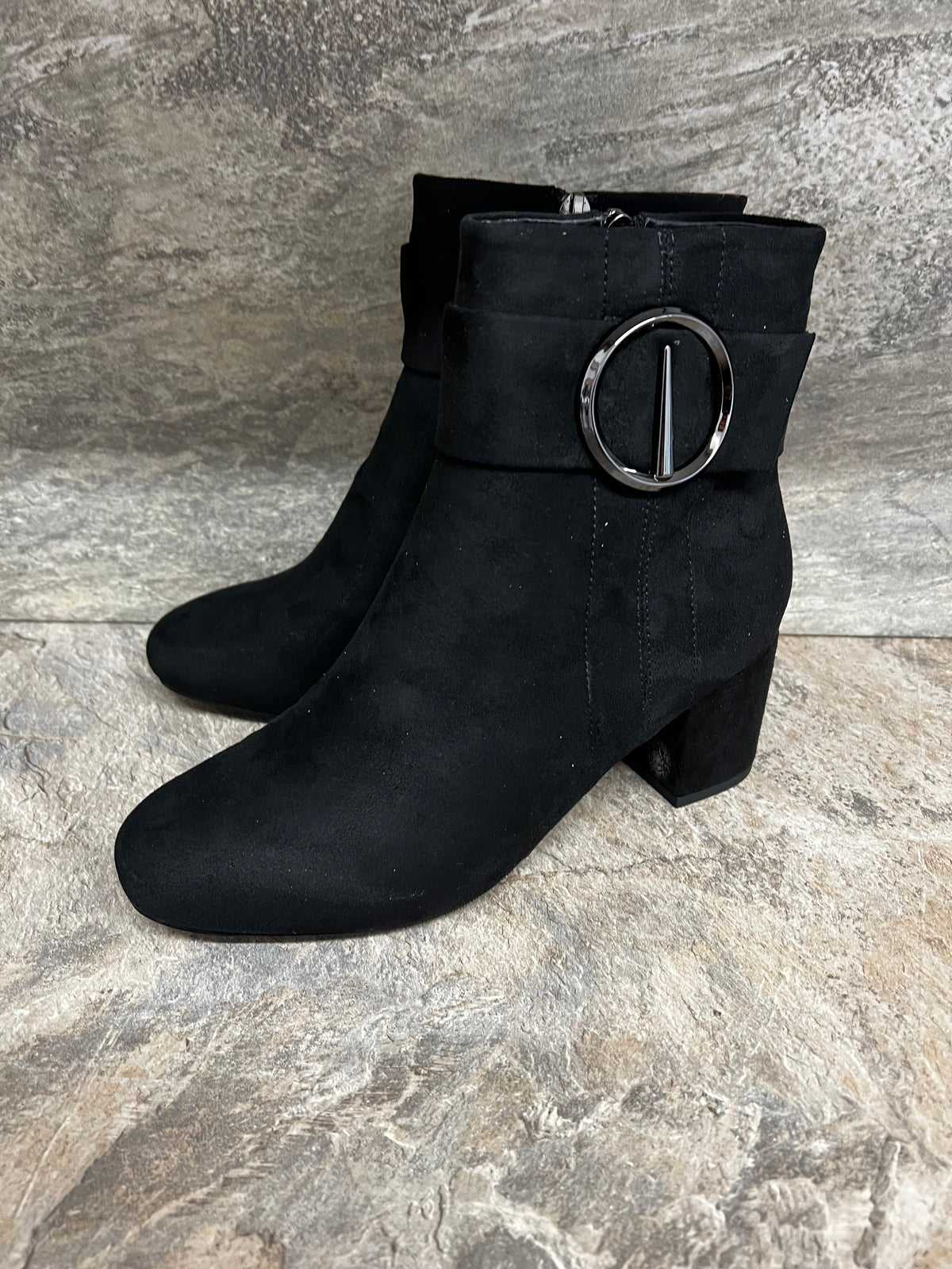 Tina black heeled buckle boot sizes 4-8