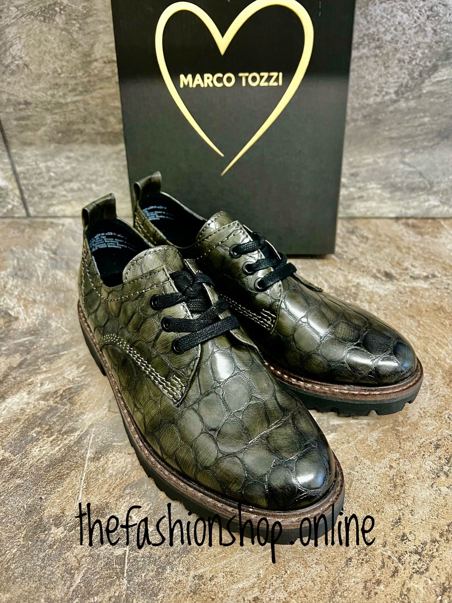 Marco Tozzi olive Oxford croc shoe 4-9