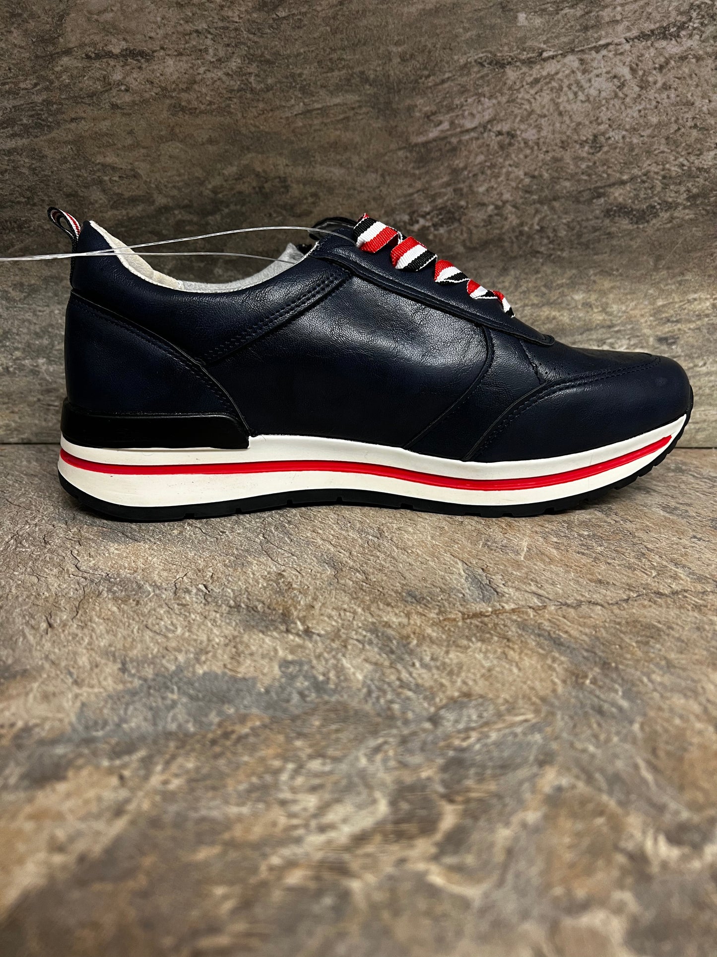 Navy, red and white lace up trainers 3-8